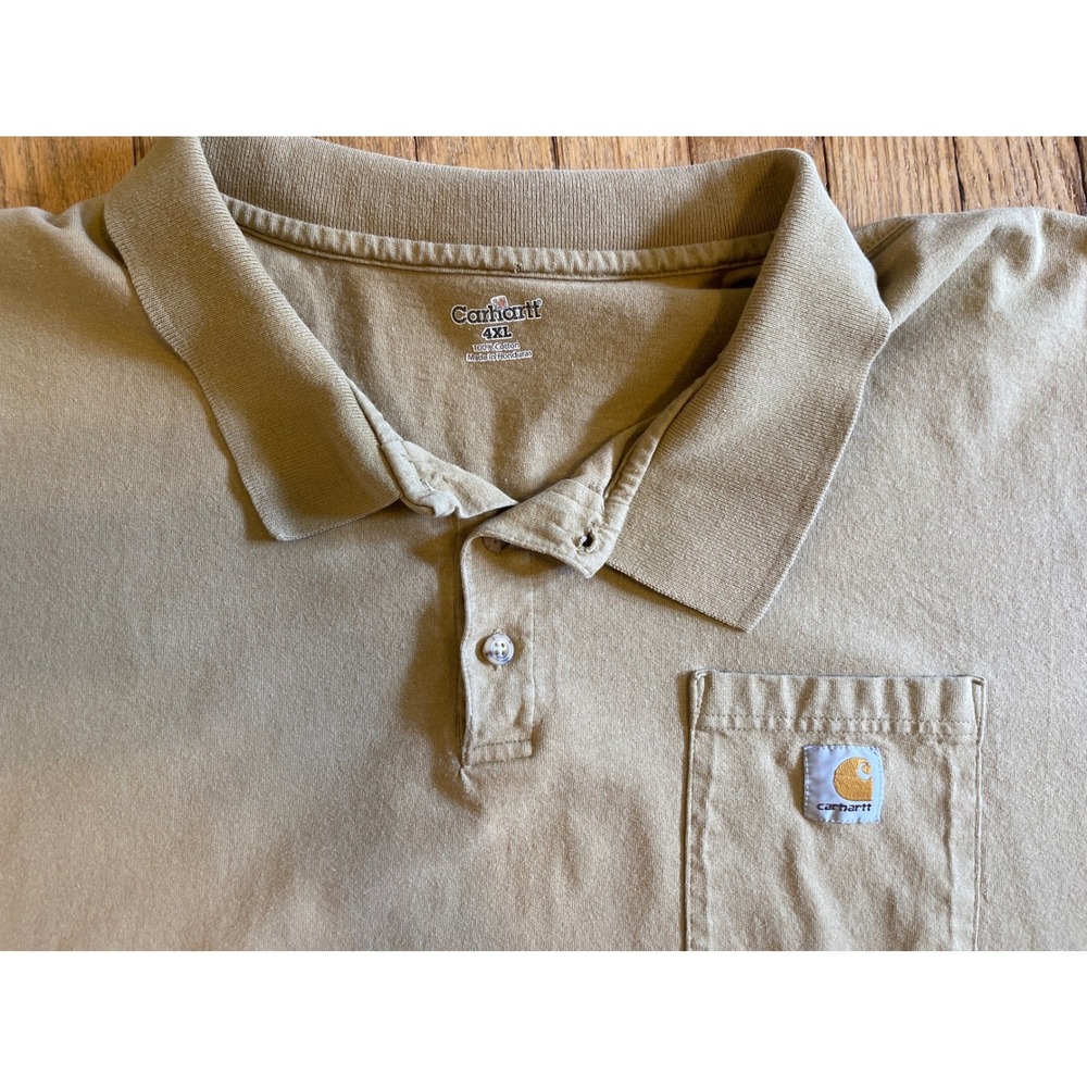 Carhartt 4XL Pocket Polo Mens Tan Cotton Short Sleeve Shirt Big Tall Original - Picture 2 of 7